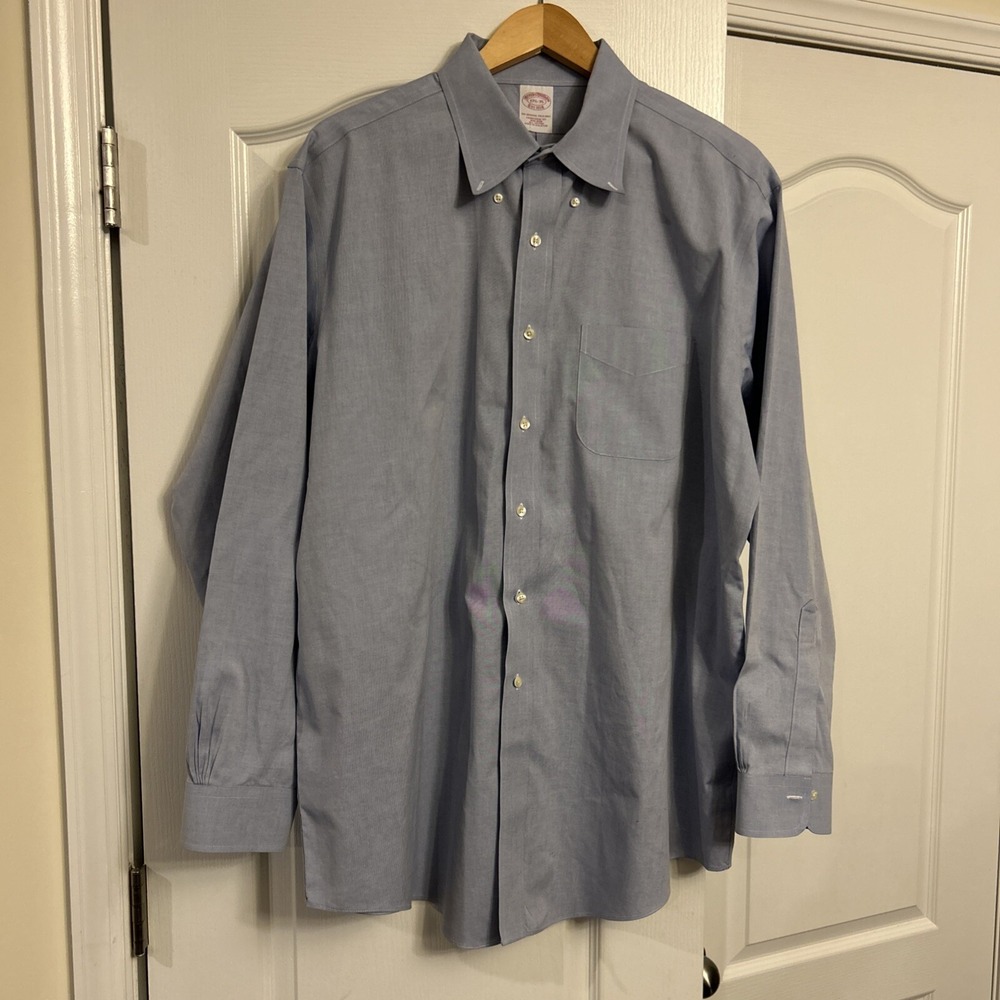 Brooks Brothers Traditional Fit Dress Shirt Blue Sz 17.5-35 All Cotton